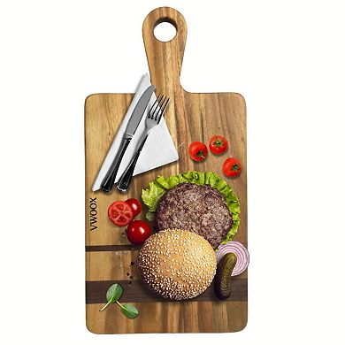 Acacia Wooden Cutting Board Serving Tray for Bread and Cheese with Handle for New Home Wedding Gift
