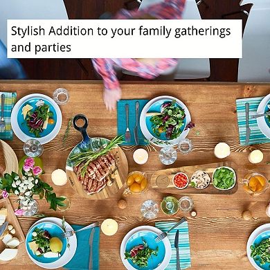 Handmade Acacia Wood Round Cutting Board With Handle Epoxy Resin Ocean Wave Decor