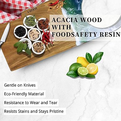 Acacia Wood Cutting Board With Resin Wave Art