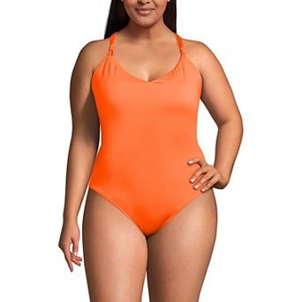 Plus Size Lands' End Tugless QuickDry V-Neck Multi-Way High Leg One Piece Swimsuit