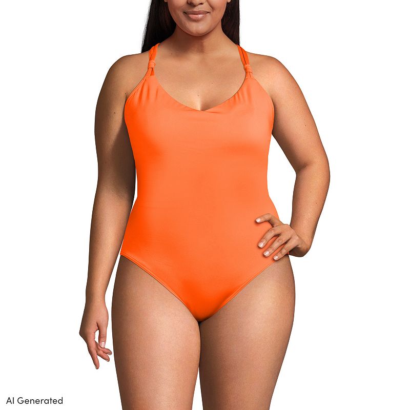 Plus Size Lands' End Tugless QuickDry V-Neck Multi-Way High Leg One Piece Swimsuit, Women's, Size: 22 W, Neon Orange