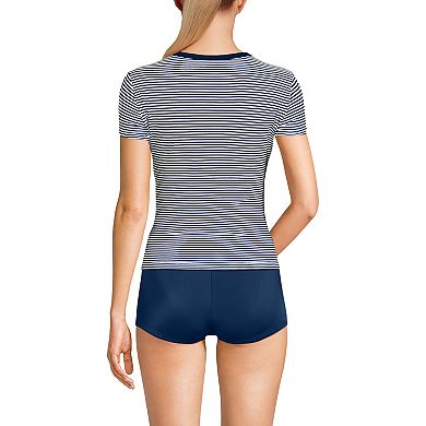 Women's Lands' End Cap Sleeve Fitted UPF 50 Rashguard with Built-In Bra