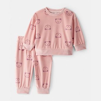 Baby Girl Carter's 2 pc Bear Print Velour Sweatshirt & Jogger Set