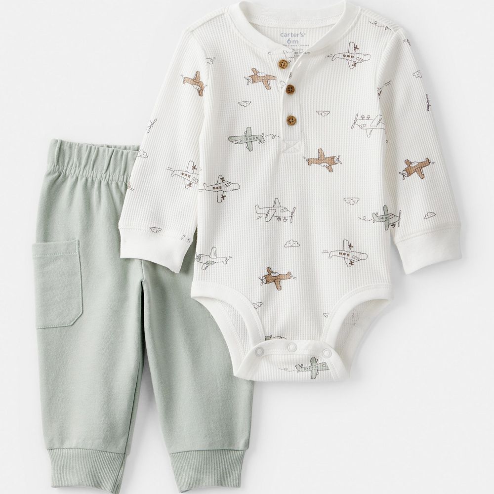Carter's 3pc Baby Boy Grey Hoodie, Airplane Bodysuit and Navy Pants Set main image 1