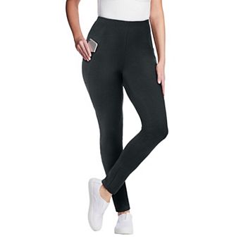 Woman Within Plus Size Petite Stretch-Cotton Knit Pull-On Pocket Leggings
