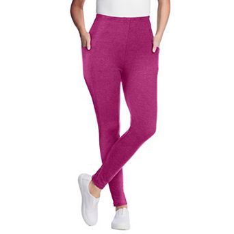 Woman Within Plus Size Petite Stretch-Cotton Knit Pull-On Pocket Leggings