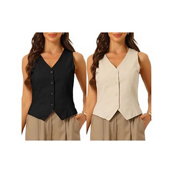 2 Packs Vest Waistcoat for Women Fashion Sleeveless Button Down V Neck Crop Top Summer Vest