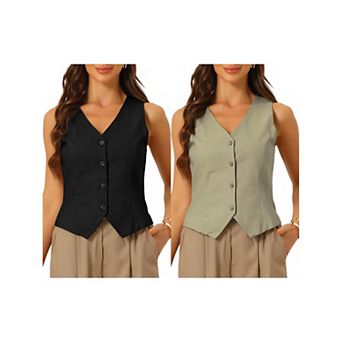 2 Packs Vest Waistcoat for Women Fashion Sleeveless Button Down V Neck Crop Top Summer Vest