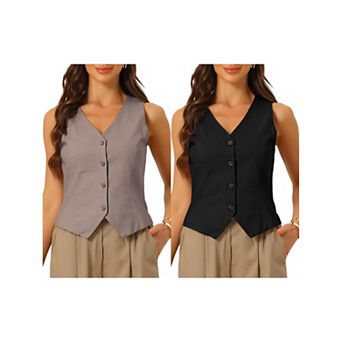 2 Packs Vest Waistcoat for Women Fashion Sleeveless Button Down V Neck Crop Top Summer Vest
