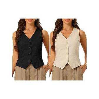 2 Packs Vest Waistcoat for Women Fashion Sleeveless Button Down V Neck Crop Top Summer Vest