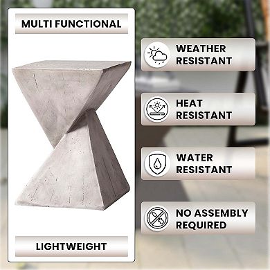 Leisuremod Side Table Square Fiberstone Night Stand Accent Table Glint Series In Marble White