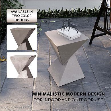 Leisuremod Side Table Square Fiberstone Night Stand Accent Table Glint Series In Marble White