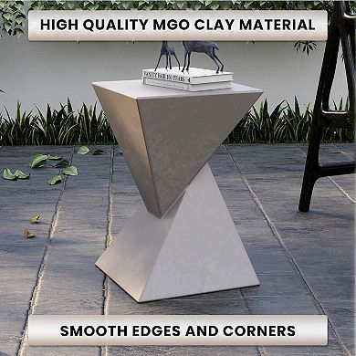 Leisuremod Side Table Square Fiberstone Night Stand Accent Table Glint Series In Marble White