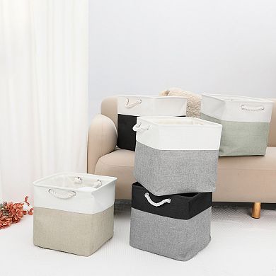 2 Pcs Square Fabric Storage Basket Bin with Handle, Storage Cube for Organizing Clothes