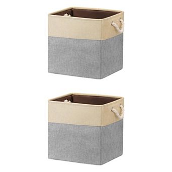2 pc Square Fabric Storage Basket Bin with Handle, Storage Cube for Organizing Clothes