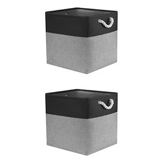 2 pc Square Fabric Storage Basket Bin with Handle, Storage Cube for Organizing Clothes