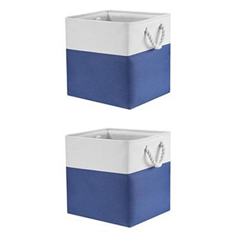 2 pc Square Fabric Storage Basket Bin with Handle, Storage Cube for Organizing Clothes