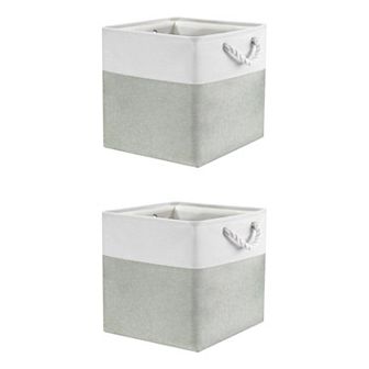 2 pc Square Fabric Storage Basket Bin with Handle, Storage Cube for Organizing Clothes