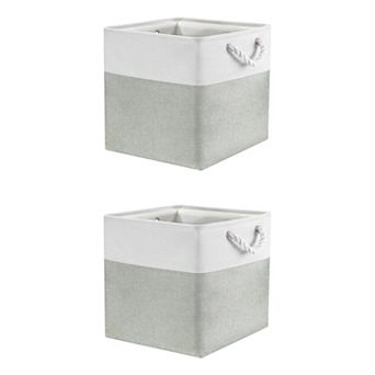 2 pc Square Fabric Storage Basket Bin with Handle, Storage Cube for Organizing Clothes