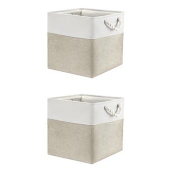 2 pc Square Fabric Storage Basket Bin with Handle, Storage Cube for Organizing Clothes