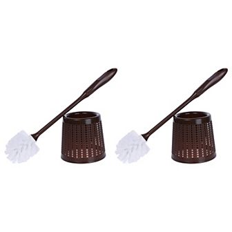 Toilet Brush Wall Mount, Long Handle, Flexible Brush Head, Brush Holder Set 2 Pack 13x42cm