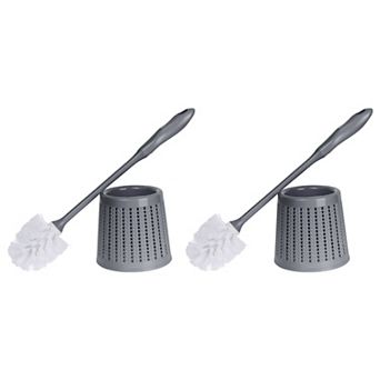 Toilet Brush Wall Mount, Long Handle, Flexible Brush Head, Brush Holder Set 2 Pack 13x42cm
