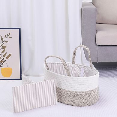 2 Pcs Woven Storage Basket Bin with Divider and Handle for Blankets, Clothes, Organizer Bin