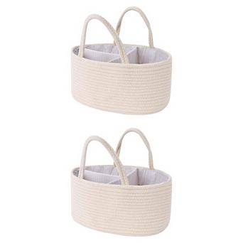 2 pc Woven Storage Basket Bin with Divider and Handle for Blankets, Clothes, Organizer Bin