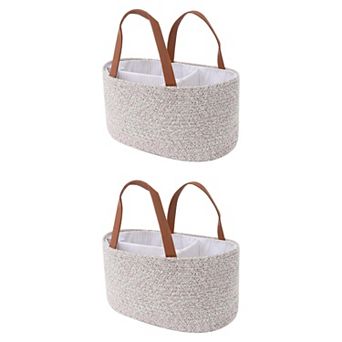 2 pc Woven Storage Basket Bin with Divider and Handle for Blankets, Clothes, Organizer Bin
