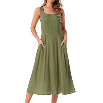 Women's Linen Dresses Summer Sleeveless Sundress Casual Loose Flowy Maxi Tank Beach Dress