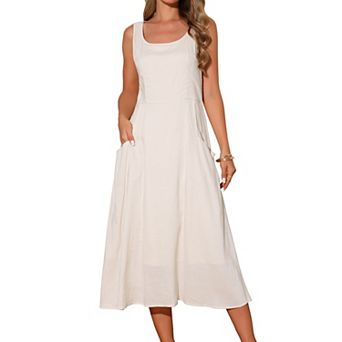 Women's Linen Dresses Summer Sleeveless Sundress Casual Loose Flowy Maxi Tank Beach Dress
