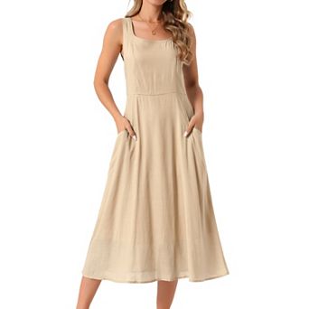 Women's Linen Dresses Summer Sleeveless Sundress Casual Loose Flowy Maxi Tank Beach Dress