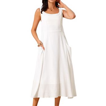 Women's Linen Dresses Summer Sleeveless Sundress Casual Loose Flowy Maxi Tank Beach Dress