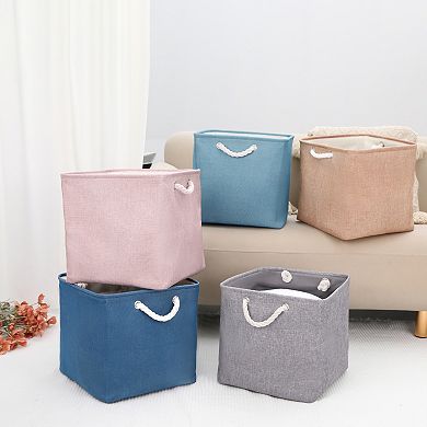 2 Pcs 13 Inch Square Fabric Storage Basket Bin with Handle, Storage Cube for Organizing Clothes