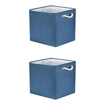 2 pc 13 Inch Square Fabric Storage Basket Bin with Handle, Storage Cube for Organizing Clothes