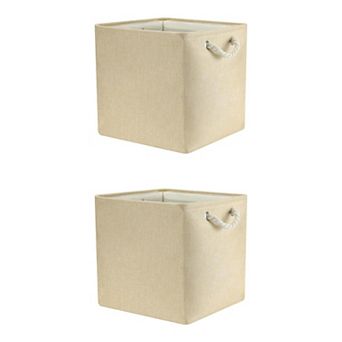 2 pc 13 Inch Square Fabric Storage Basket Bin with Handle, Storage Cube for Organizing Clothes