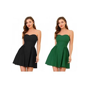 2 Packs Women's Prom Strapless Exposed Zipper Mini Flare Tube Top Dress