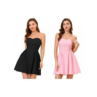 2 Packs Women's Prom Strapless Exposed Zipper Mini Flare Tube Top Dress
