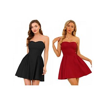 2 Packs Women's Prom Strapless Exposed Zipper Mini Flare Tube Top Dress