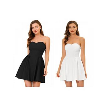 2 Packs Women's Prom Strapless Exposed Zipper Mini Flare Tube Top Dress