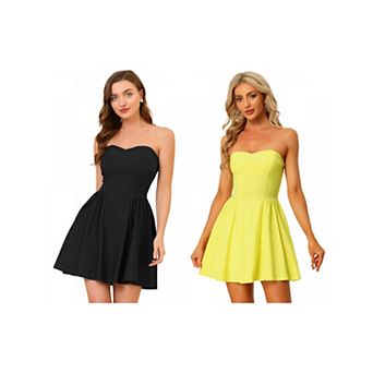 2 Packs Women's Prom Strapless Exposed Zipper Mini Flare Tube Top Dress