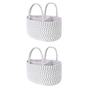 2 pc Woven Storage Basket, Shelf Closet Storage Bin for Blankets, Organizer Bin with Handles