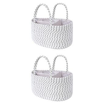 2 pc Woven Storage Basket, Shelf Closet Storage Bin for Blankets, Organizer Bin with Handles