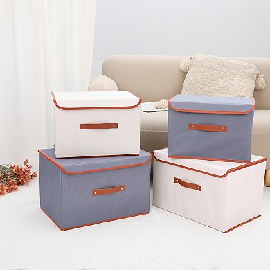 2 Pcs Storage Cube, Fabric Storage Bin with Handles and Lid, Storage Basket for Organizing Cloth