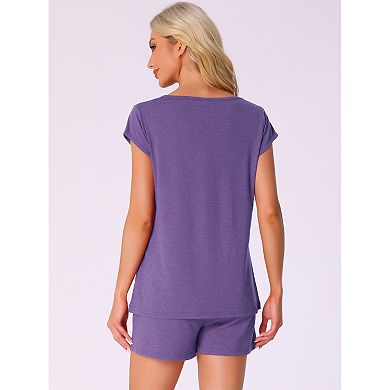 Women's 2 Piece Lounge Set Sweater Knit Short Sleeve Tee and Shorts Pajama Set
