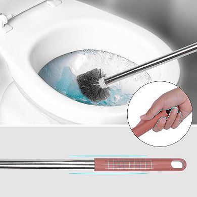 Toilet Brush Round Head Stainless Steel, Durable Grip Handle Compact Size 2Pcs