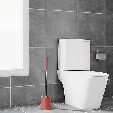 Toilet Brush Round Head Stainless Steel, Durable Grip Handle Compact Size 2Pcs