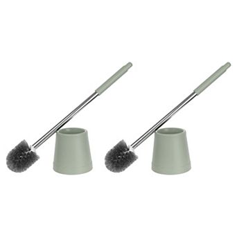 Toilet Brush Round Head Stainless Steel, Durable Grip Handle Compact Size 2 pc