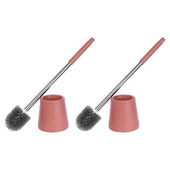 Toilet Brush Round Head Stainless Steel, Durable Grip Handle Compact Size 2 pc