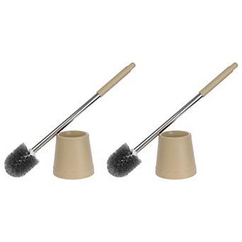 Toilet Brush Round Head Stainless Steel, Durable Grip Handle Compact Size 2 pc